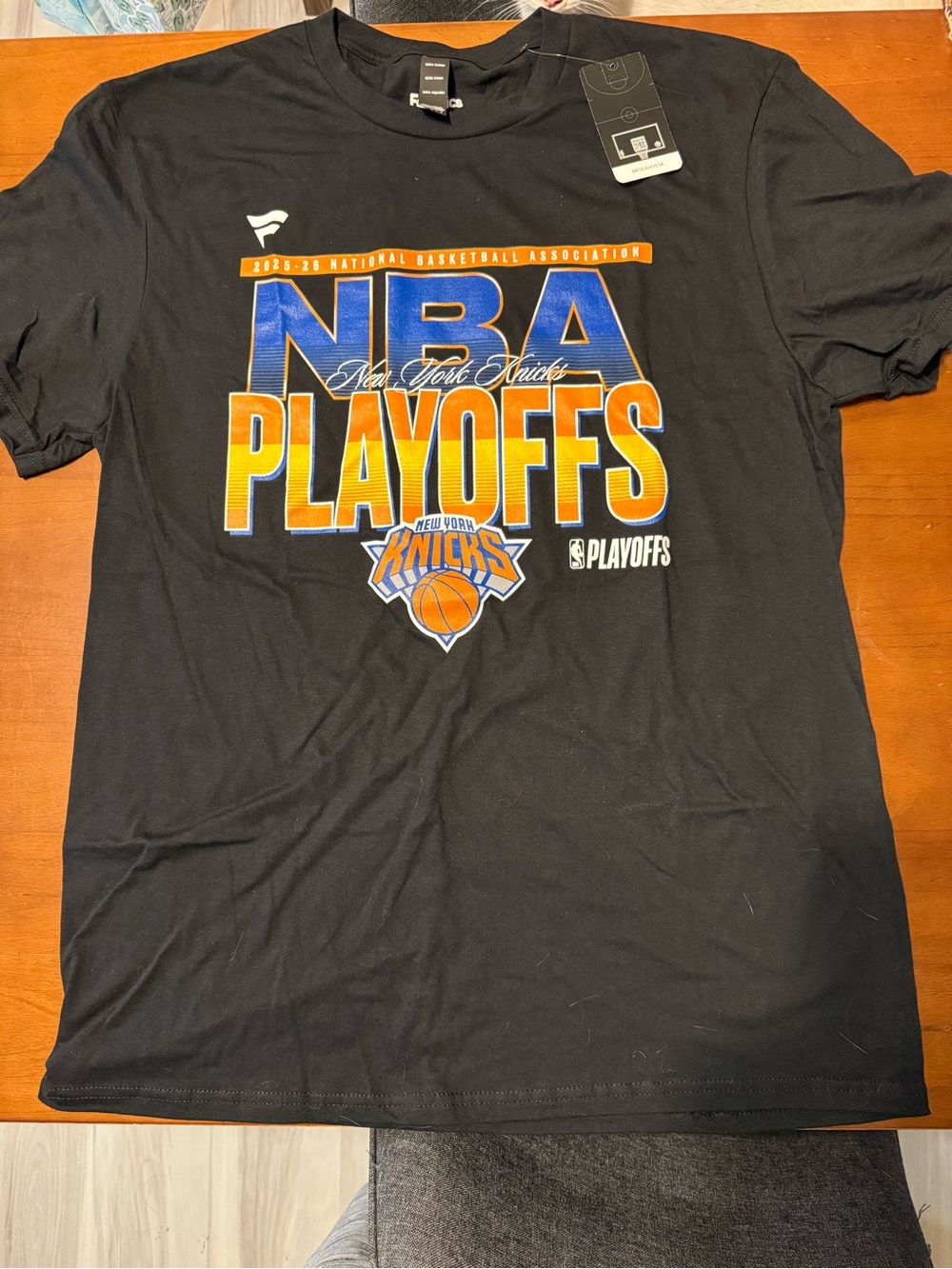Fanatics Black NBA Playoffs Knicks Graphic Tee with Blue and Orange